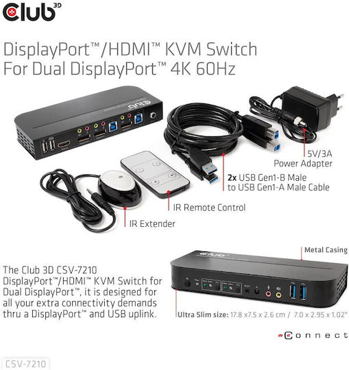 Club3D DisplayPort/HDMI KVM Switch For Dual DisplayPort CSV-7210