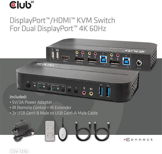 Club3D DisplayPort/HDMI KVM Switch For Dual DisplayPort CSV-7210