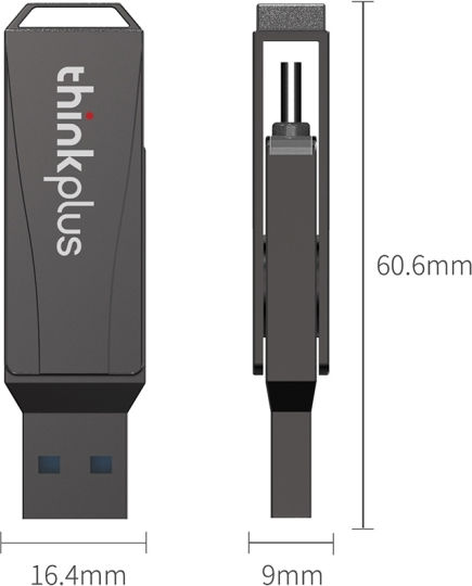 Lenovo Thinkplus MU252 64GB USB 3.1 Stick cu conexiune USB-A & USB-C Negru