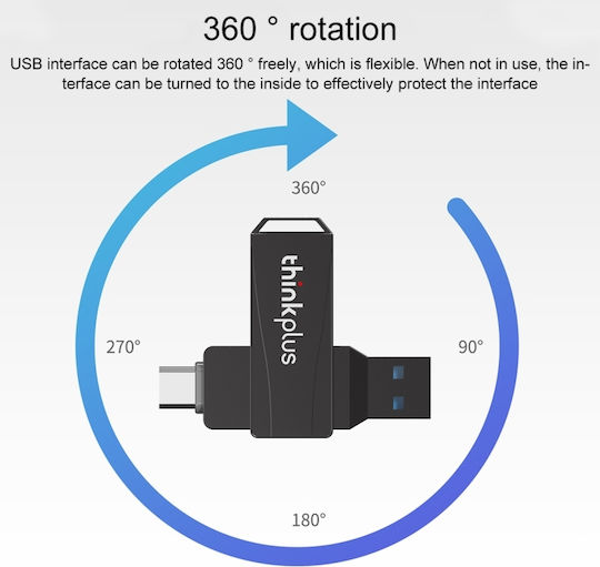 Lenovo Thinkplus MU252 64GB USB 3.1 Stick cu conexiune USB-A & USB-C Negru