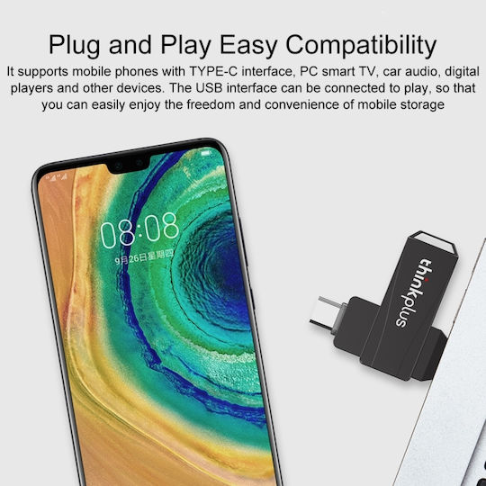 Lenovo Thinkplus MU252 64GB USB 3.1 Stick cu conexiune USB-A & USB-C Negru