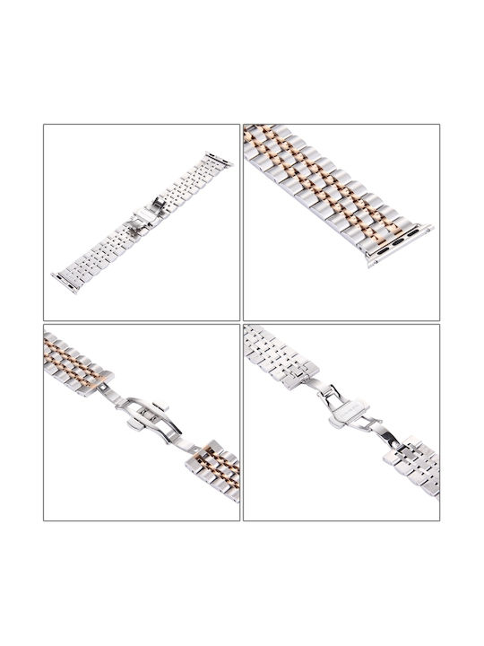 Butterfly Buckle Λουράκι Μεταλλικό Silver / Rose Gold (Apple Watch 42/44/45mm)