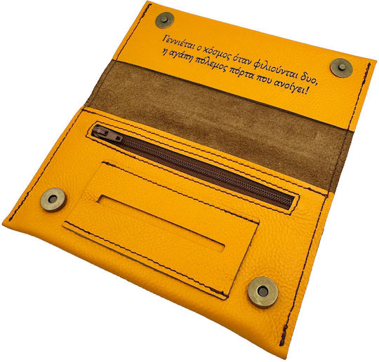 ByLeather Leather Tobacco Pouch Leather handmade case With Magnetic Clasp ENGRAVING Yellow