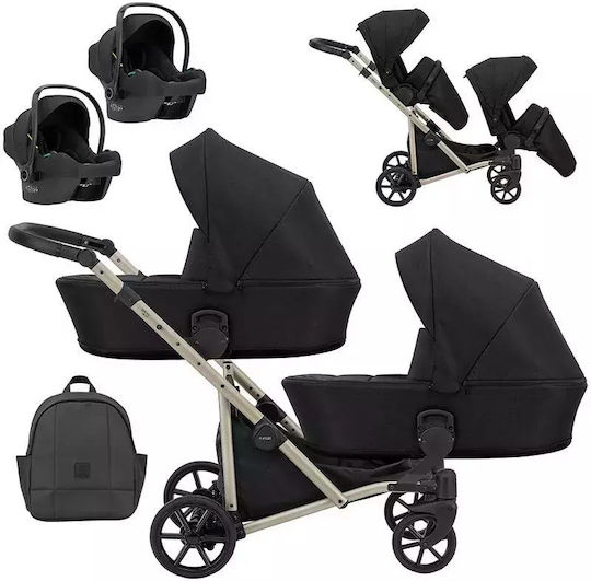 Kunert Brav Duo 3 in 1 Verstellbar Doppelter Kinderwagen Geeignet für Neugeborene Black 11.6kg
