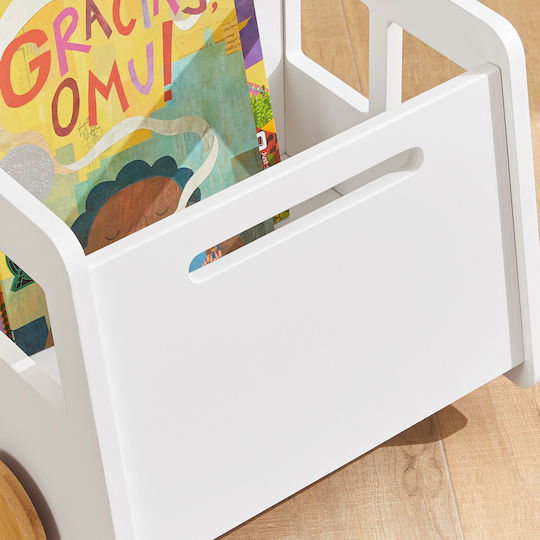 Kids Wooden Bookcase White 69x33.5x41cm