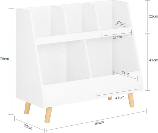 Kids Wooden Bookcase White 86x77x36cm