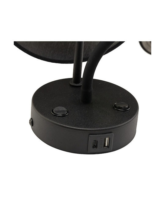 TK Lighting Maja Φωτιστικό Τοίχου με Θύρα USB Μαύρο 40εκ.