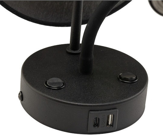 TK Lighting Maja Φωτιστικό Τοίχου με Θύρα USB Μαύρο 40εκ.