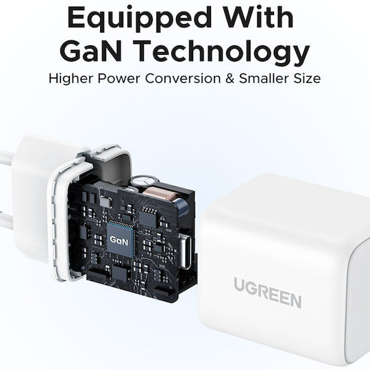 Ugreen Charger Without Cable GaN with USB-C Port 20W Power Delivery Whites (X512)