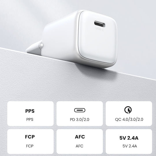Ugreen Charger Without Cable GaN with USB-C Port 30W Power Delivery / Quick Charge 4.0 Whites (X513)