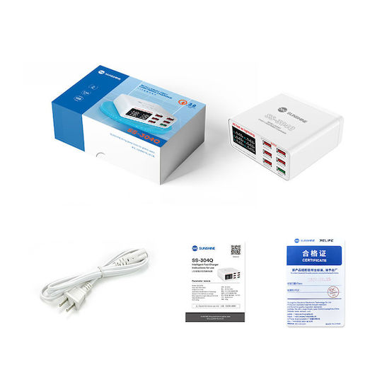 Sunshine Ladestation mit 6 USB-A Anschlüsse Schnellaufladung 3.0 in Weiß Farbe (SS-304Q)