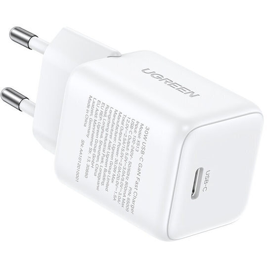 Ugreen Charger Without Cable GaN with USB-C Port 30W Power Delivery / Quick Charge 4.0 Whites (X513)