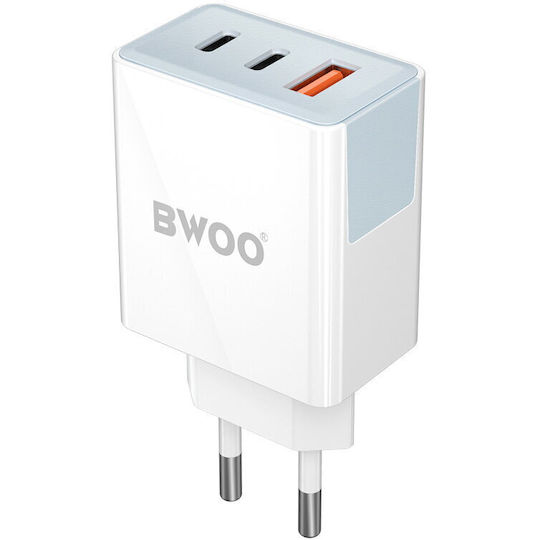 BWOO Încărcător Fără Cablu cu Port USB-A și 2 Porturi USB-C 40W Livrarea energiei / Quick Charge 3.0 Albς (CDA133)