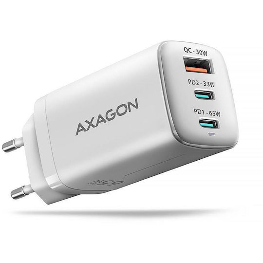 Axagon Φορτιστής Χωρίς Καλώδιο GaN 65W Power Delivery / Quick Charge 3.0 Λευκός (ACU-DPQ65W)