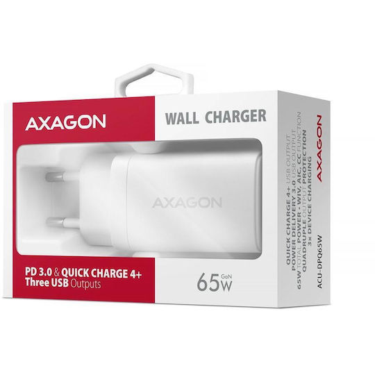 Axagon Φορτιστής Χωρίς Καλώδιο GaN 65W Power Delivery / Quick Charge 3.0 Λευκός (ACU-DPQ65W)