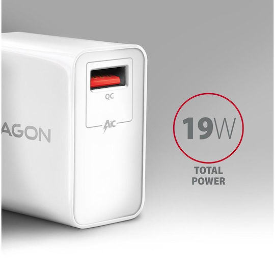 Axagon Зарядно без кабел 19W Quick Charge 3.0 Бял (AZAXNLSACUQC19W)