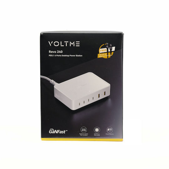 Voltme Βάση Φόρτισης GaN με 2 Θύρες USB-A και 4 Θύρες USB-C 240W Power Delivery σε Λευκό χρώμα (Revo 240)