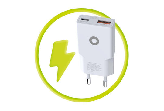 Mobile Origin Φορτιστής Χωρίς Καλώδιο GaN με Θύρα USB-A και Θύρα USB-C 30W Power Delivery Λευκός (MO16)