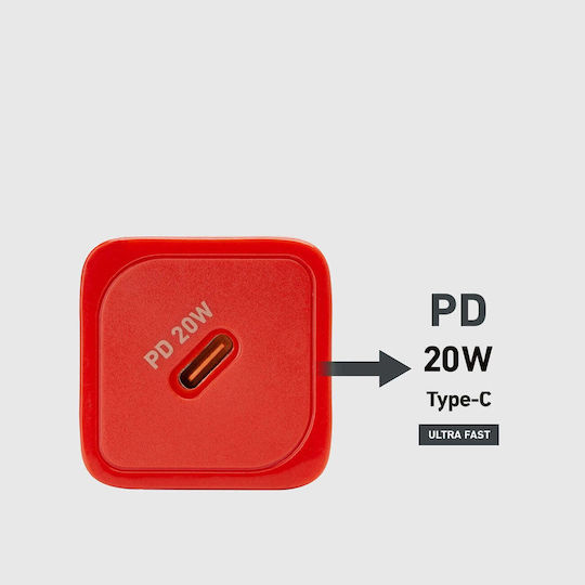 SBS Φορτιστής Χωρίς Καλώδιο GaN με Θύρα USB-C 20W Power Delivery Κόκκινος (TRGAN1C20R)