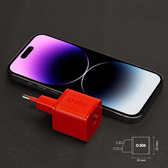 SBS Φορτιστής Χωρίς Καλώδιο GaN με Θύρα USB-C 20W Power Delivery Κόκκινος (TRGAN1C20R)