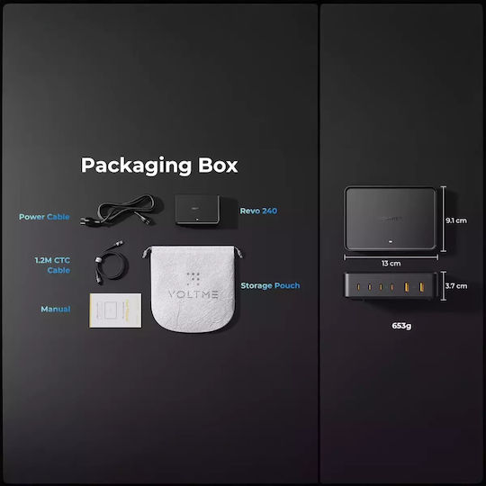 Voltme Charging Stand GaN with 2 USB-A Ports and 4 USB-C Ports 240W Power Delivery in Black color (Revo 240)