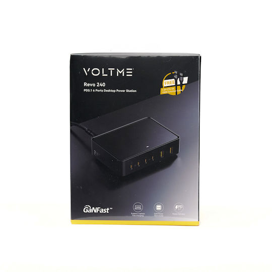 Voltme Charging Stand GaN with 2 USB-A Ports and 4 USB-C Ports 240W Power Delivery in Black color (Revo 240)