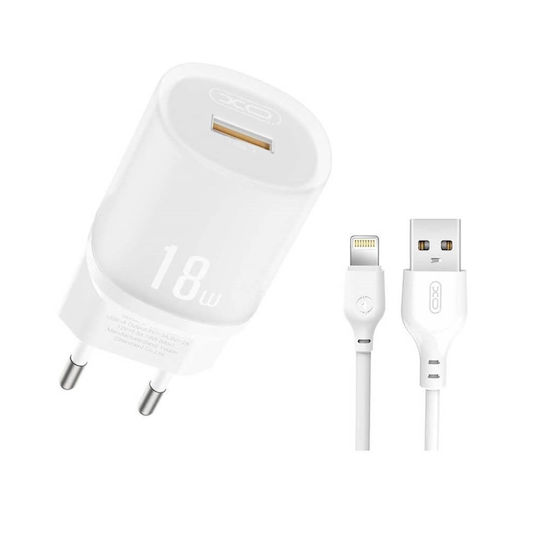 XO Charger with USB-A Port and Cable Lightning 18W Quick Charge 3.0 Whites (L157)