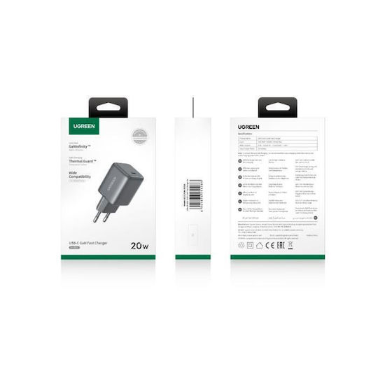 Ugreen Încărcător Fără Cablu GaN cu Port USB-C 20W Livrarea energiei Gri (X512)