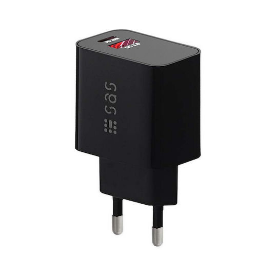 SAS Φορτιστής Χωρίς Καλώδιο με Θύρα USB-A και Θύρα USB-C 20W Power Delivery / Quick Charge 3.0 Μαύρος (100-15-175)