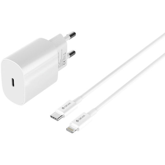 Devia Charger GaN with USB-C Port and Cable USB-C - Lightning 20W Power Delivery Whites (Rocket)
