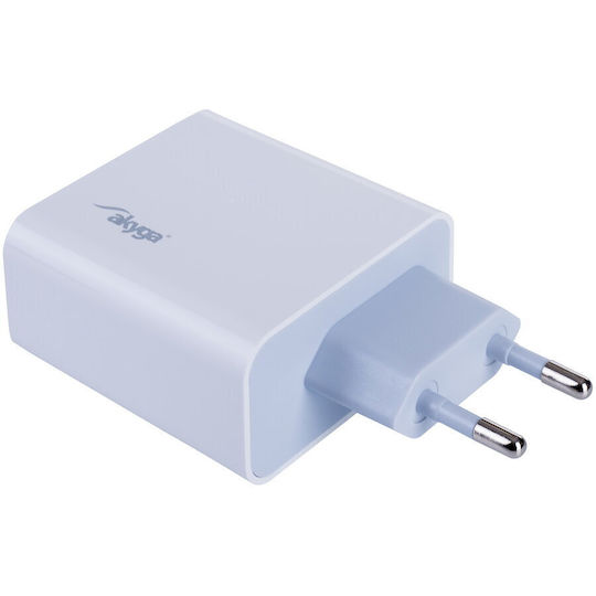 Akyga Charger Without Cable with USB-A Port and USB-C Port 45W Power Delivery / Quick Charge 3.0 Whites (AK-CH-14)