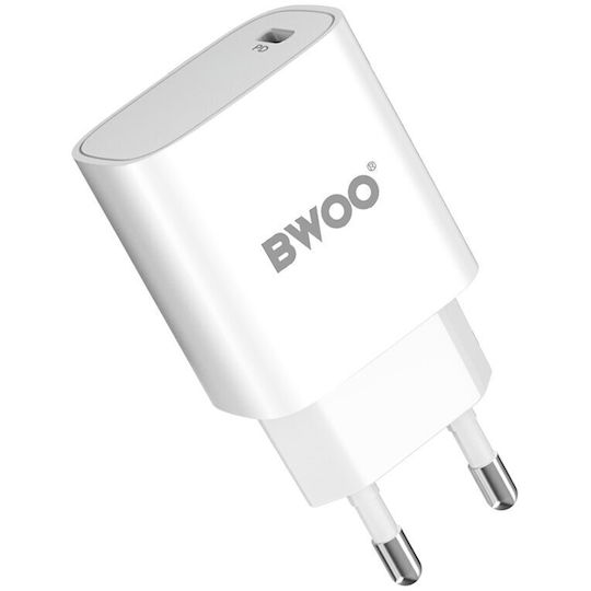 BWOO Ladegerät mit USB-C Anschluss und Kabel USB-C - Lightning 20W Stromlieferung Weißs (CDA159)