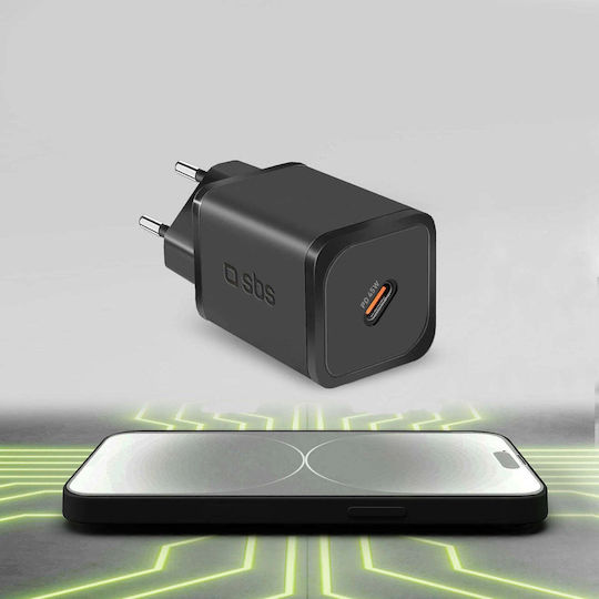 SBS Зарядно Устройство Без Кабел GaN с USB-C Изходен Порт 45W Power Delivery Черно (TRGAN1C45W)