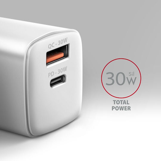 Axagon Charger Without Cable 30W Power Delivery / Quick Charge 3.0 Whites (AZAXNLSACUPQ30W)