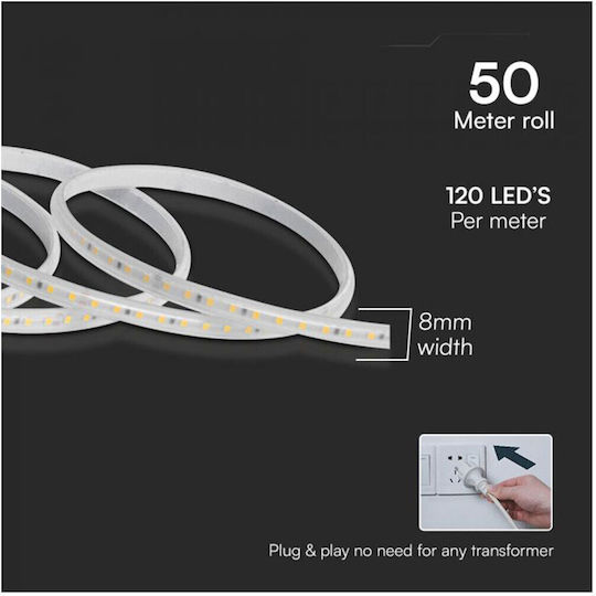 V-TAC Waterproof LED Strip 220V 50m SMD2835 Type