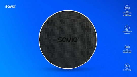 Savio Ασύρματος Φορτιστής (Qi Pad) 15W Power Delivery Μαύρος (LA-08)