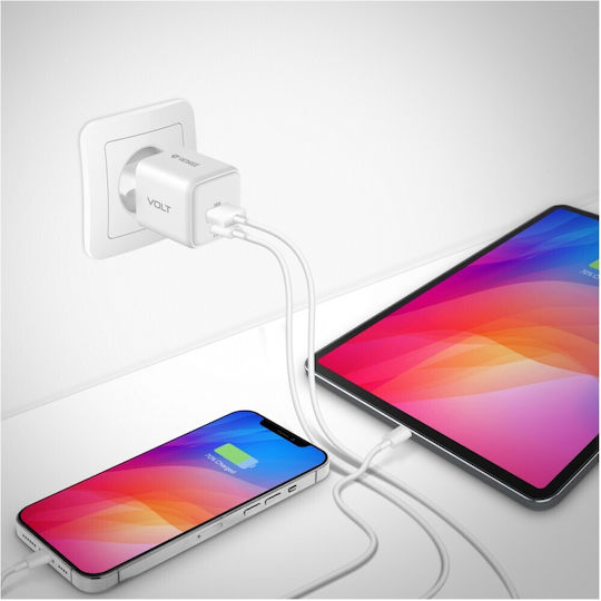 Yenkee Charger Without Cable GaN with USB-A Port and USB-C Port 38W Power Delivery / Quick Charge 4.0 Whites (YAC G38)