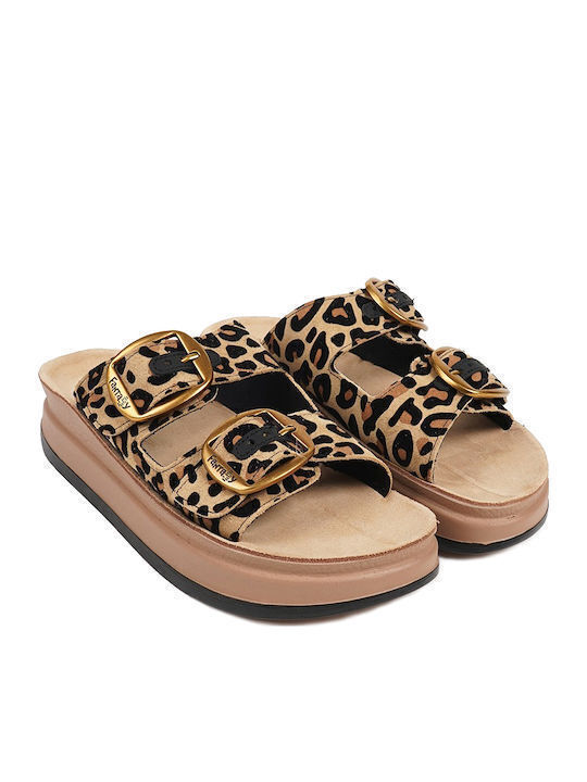 Leather Women's Flat Sandals Anatomic Flatforms Leopard