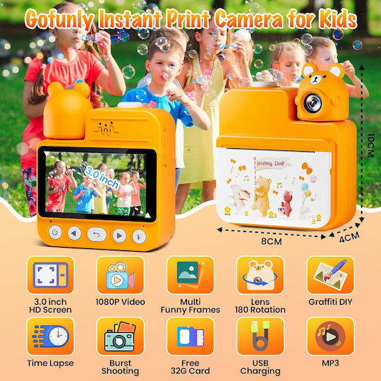 Kids Camera 14MP with Thermal Printing Orange