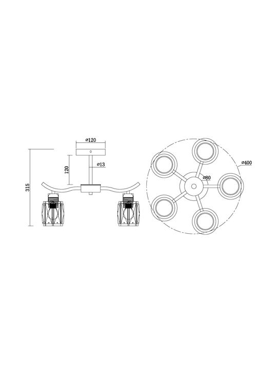 Agora Lighting Plafonieră de Tavan Aurie cu Soclu E27 cu Cristale