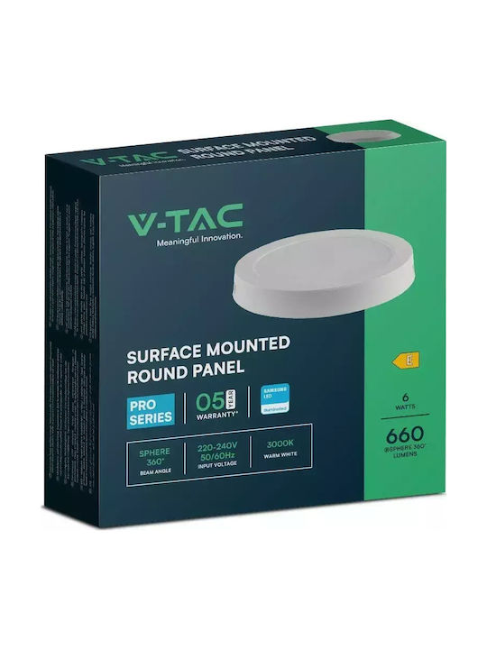 V-TAC Кръгла LED Панел 6W с Неутрално бяло Светлина 4000К