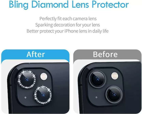 Glitter Crystal Ring Προστασία Κάμερας Tempered Glass Ασημί για το iPhone 15 Pro/15 Pro Max