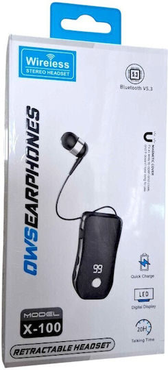 X100 In-ear Bluetooth Handsfree Ακουστικό Πέτου Μαύρο