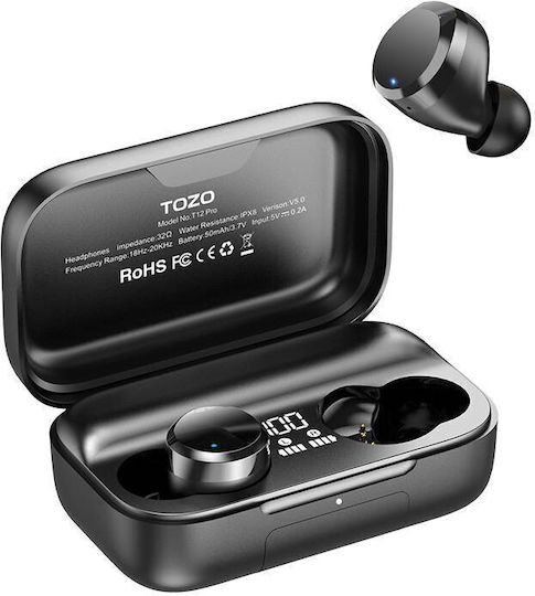 Tozo T12 PRO In-ear Bluetooth Handsfree Earphones with Sweat Resistance and Charging Case Black
