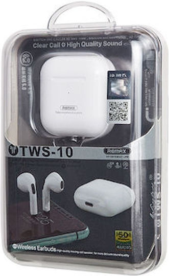 Remax TWS-10 Earbud Bluetooth Handsfree Ακουστικά με Αντοχή στον Ιδρώτα και Θήκη Φόρτισης Λευκά