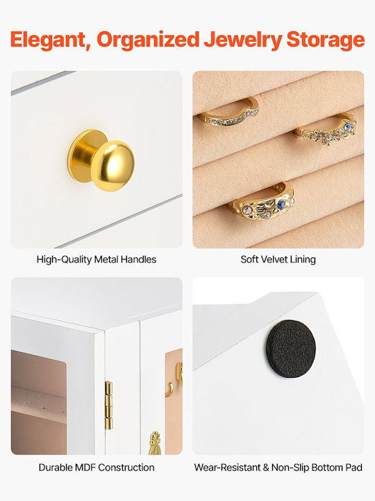 Vevor Metallic Jewellery Box with Drawer White 22.5x17.5x27.1cm