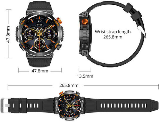 Colmi V68 Smartwatch με Παλμογράφο (Μαύρο)