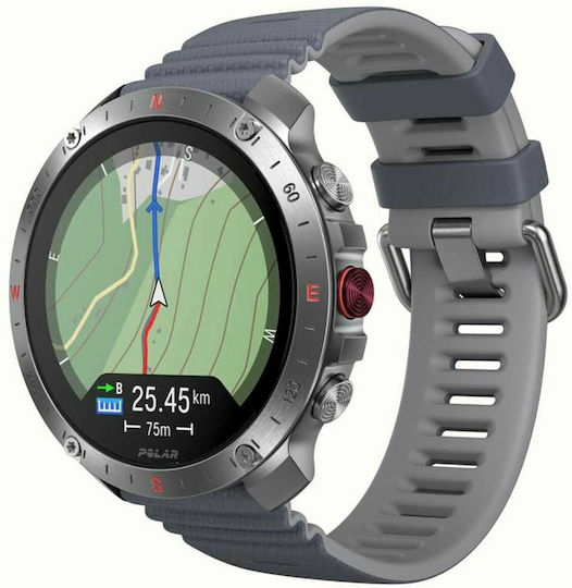 Polar Grit X2 Pro Stainless Steel 49mm Αδιάβροχο Smartwatch με Παλμογράφο (S/L Grey Silicone Strap)