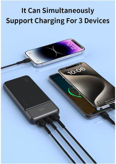 Devia EP198 Power Bank 10000mAh 22.5W с 2 USB-A порта и USB-C порт Черен