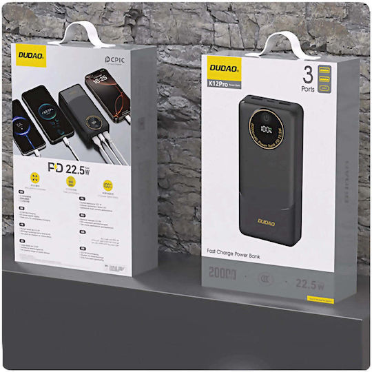 Dudao K12Pro Power Bank 20000mAh 22.5W cu Port USB-A și Port USB-C Livrarea energiei Alb